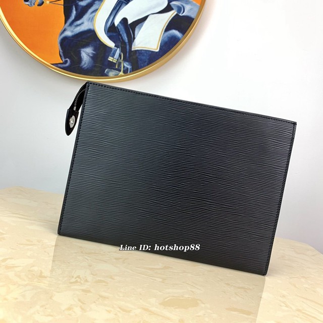 路易威登LV手包 M41366 黑色水波紋盥洗袋 POCHETTE VOYAGE中號手拿包 LV經典款男士手拿包 xxlv2855